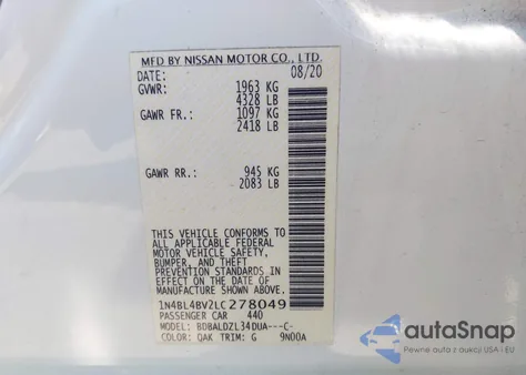 2020 Nissan Altima S Fwd из США, поврежденный, VIN 1N4BL4BV2LC278049